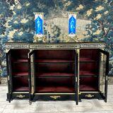 Large Sideboard Or Low Bookcase In Boulle Marquetry, Blackened Wood, Napoleon III Period
