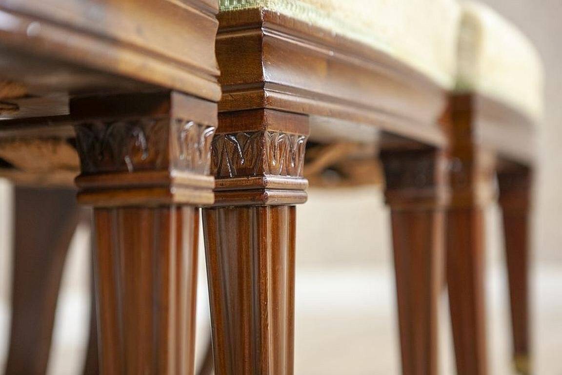 Antique Mahogany Chairs in White Upholstery, 1880, Set of 4