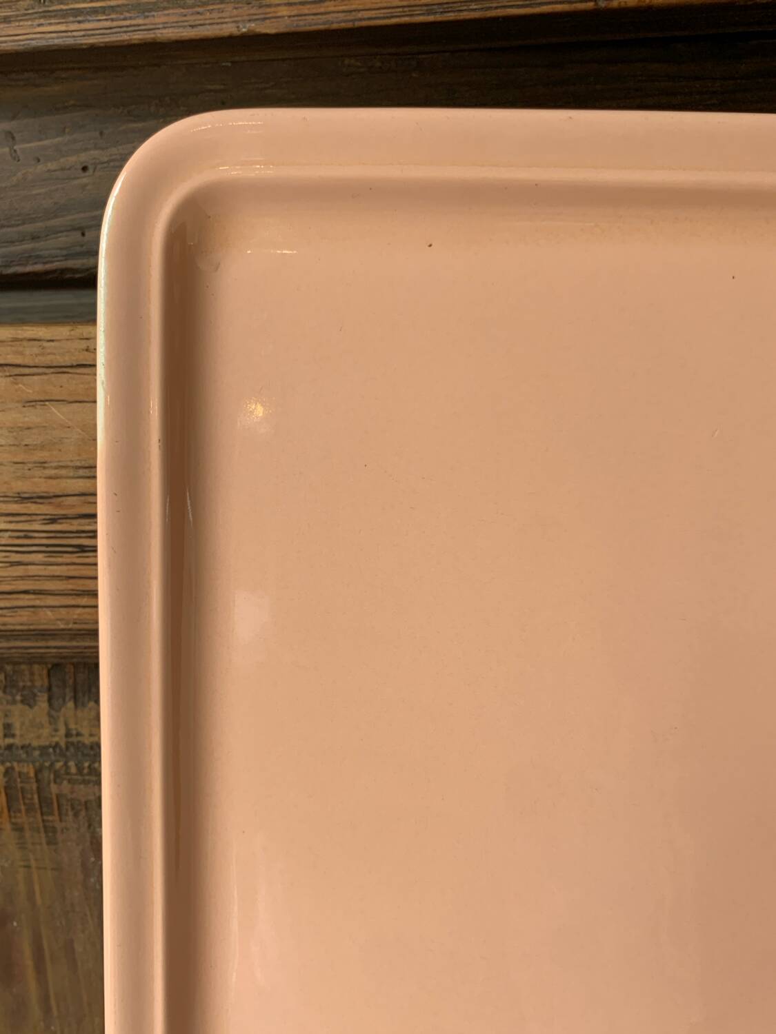 Large antique salmon pink log cake dish