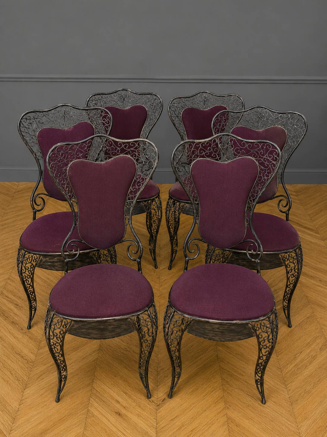 Set of six wrought iron chairs – Decorative design work from the 80s.