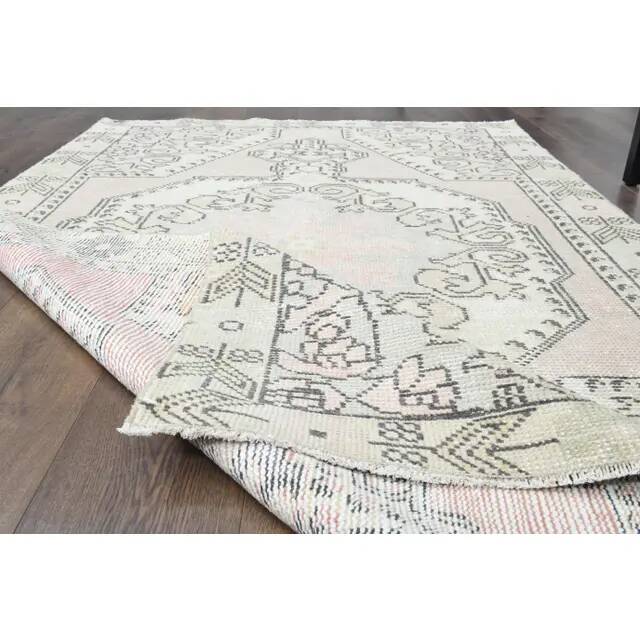 1970s Vintage Turkish Oushak Handmade Wool Cotton Pink Area Rug 130x211