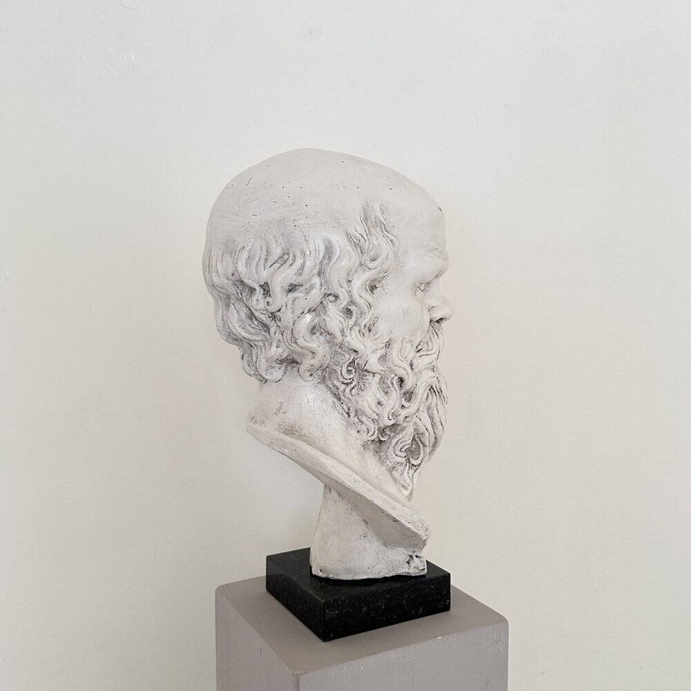White Bust of Socrates, 1940, Plaster on a Black Marble Base