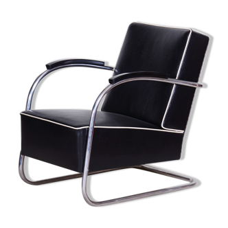 Fauteuil en cuir noir fabriqué par Mucke-Melder 1930