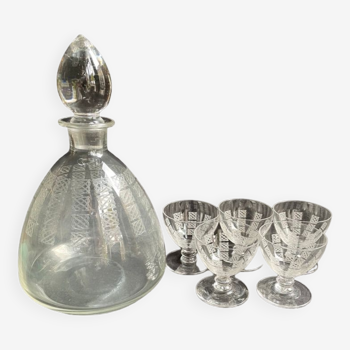 Port service – blown and engraved crystal – Art Deco