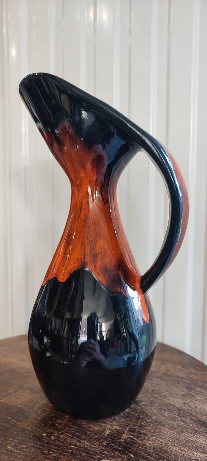 Flamed ceramic pitcher vase 1960