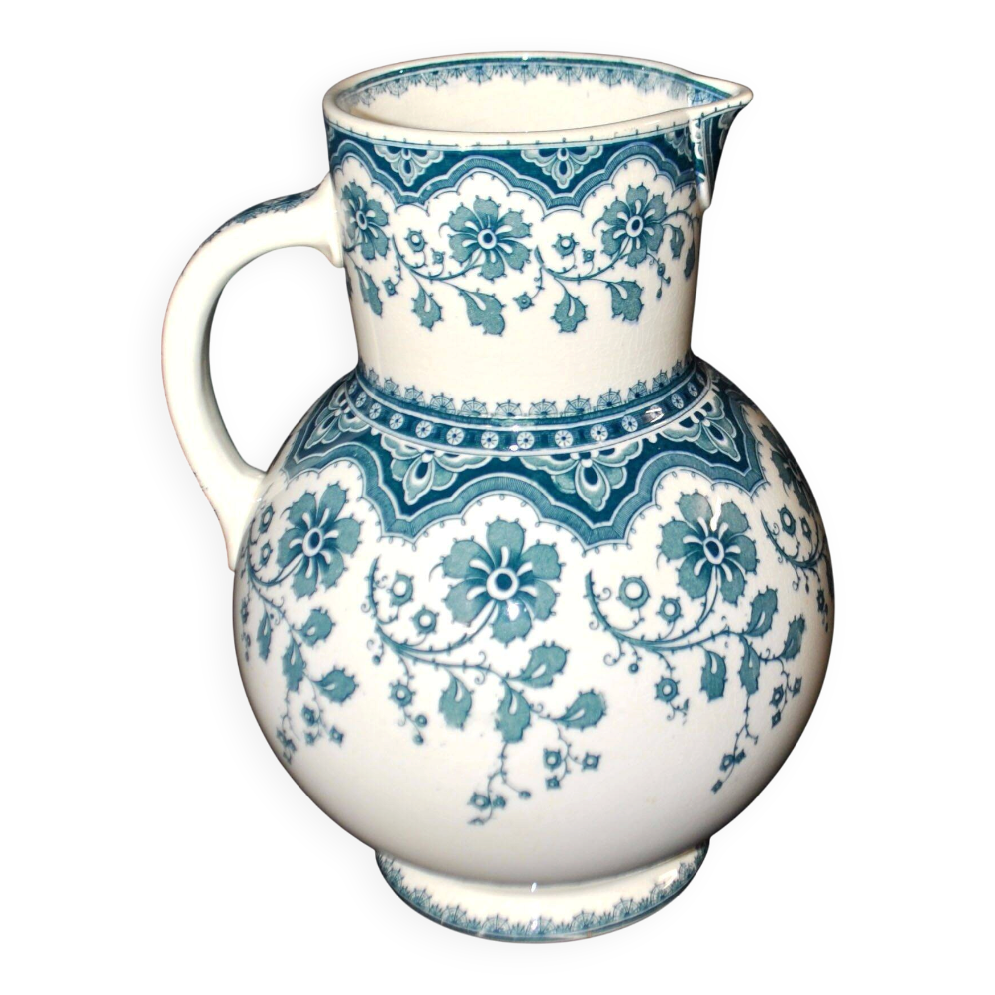 Vase, pichet Malines en faïence fleuri bleue Sarreguemines U&C