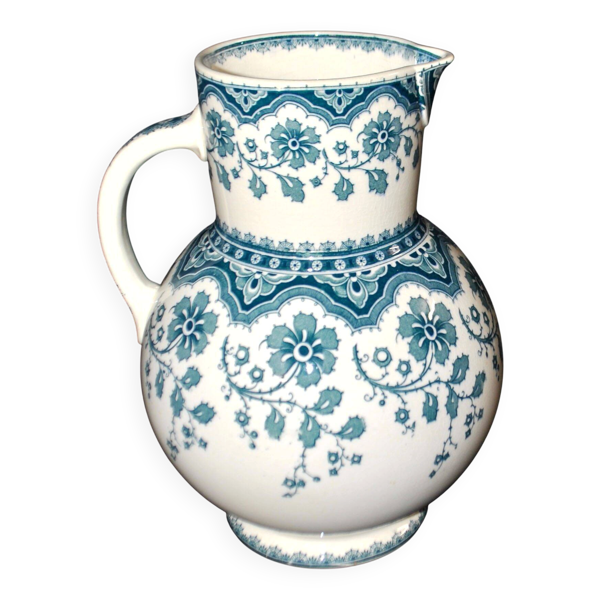 Vase, pichet Malines en faïence fleuri bleue Sarreguemines U&C
