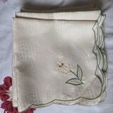 Tablecloth and napkins with a spring theme, vintage tulips, new polyester.