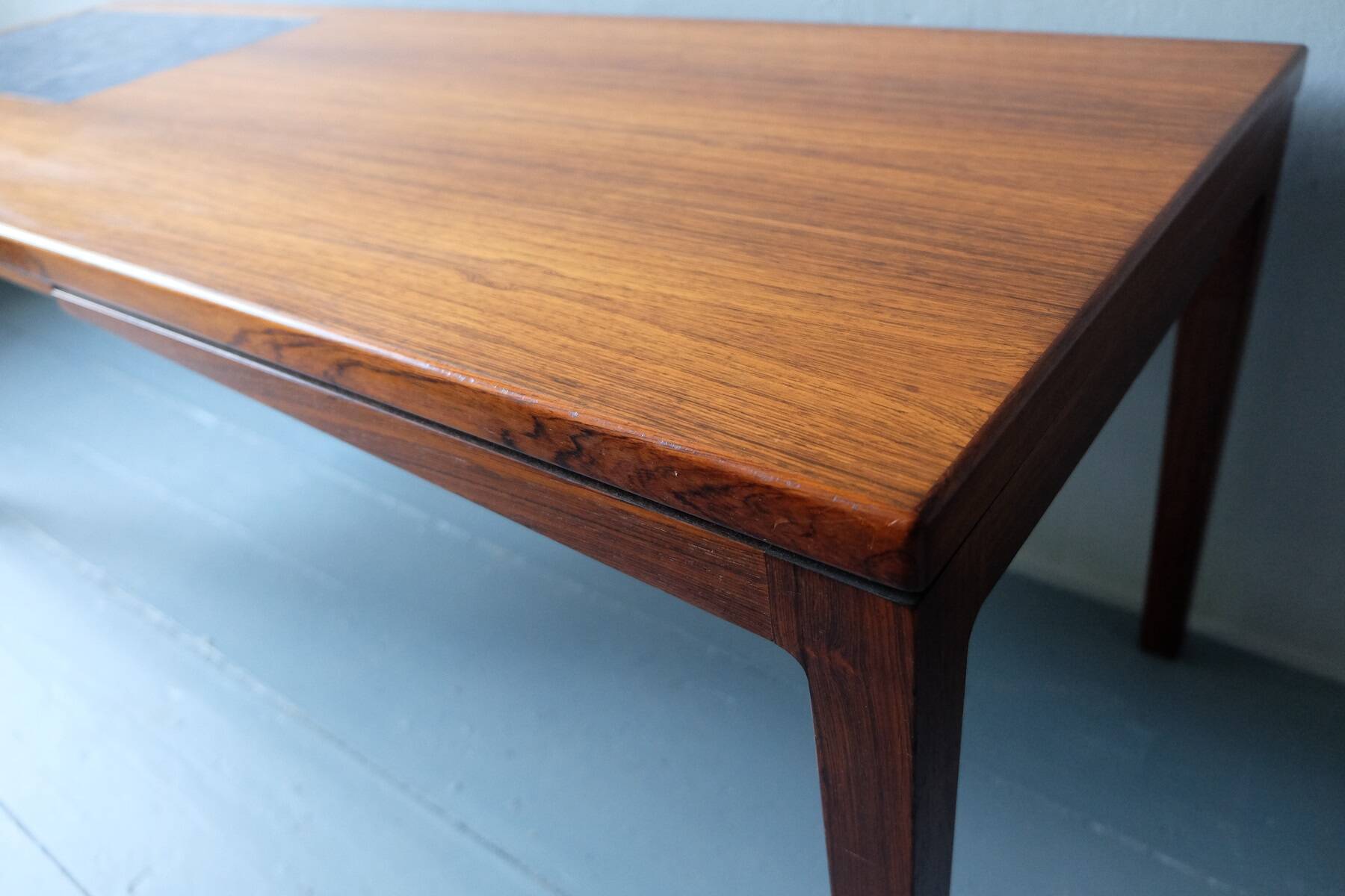 Rosewood coffee table with blue ceramic tiles, Denmark 1960s