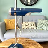 Retro Table Lamp from the 1970s: Articulated Arm, Swivel Shade, Electric Blue Enamel for space age d