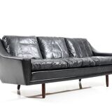 1960s Georg Thams Black Leather Three-Seater Sofa