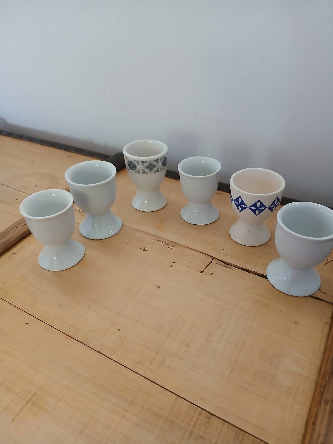 6 mismatched antique egg cups
