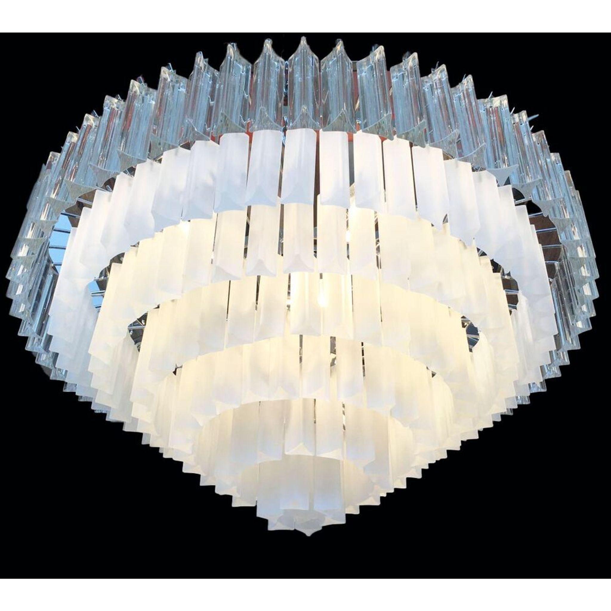 Trasparent-sandblasted triedro murano glass chandelier