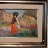 Oil painting of figures on panel in the Impressionist style from the 50s/60s.