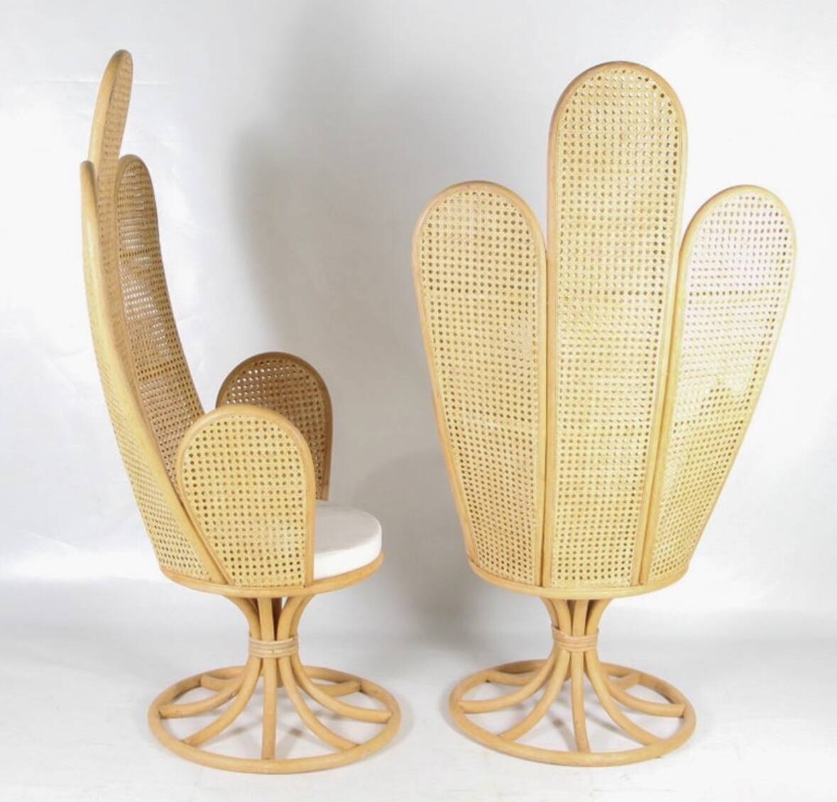 Pair of rattan and cane armchairs