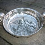 Silver metal dish with squirrels