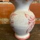Vintage White Ceramic Vase with Pink Flower Decoration Made in Italy