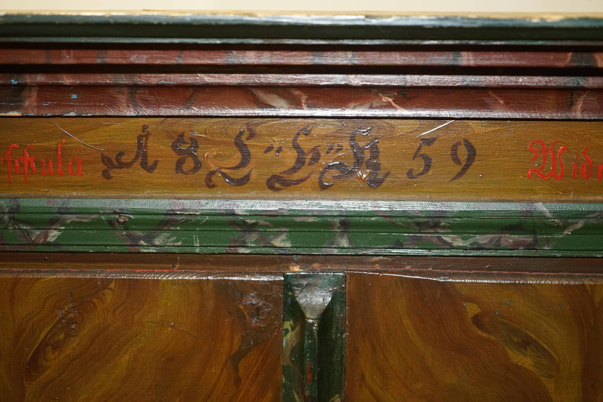 Armoire de mariage allemande peinte à la main, ancienne, 1829-1851