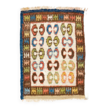 One-of-a-kind Vintage Hand-Knotted Turkish Tulu Accent Rug with Colorful Geometric Motifs, 100% Wool