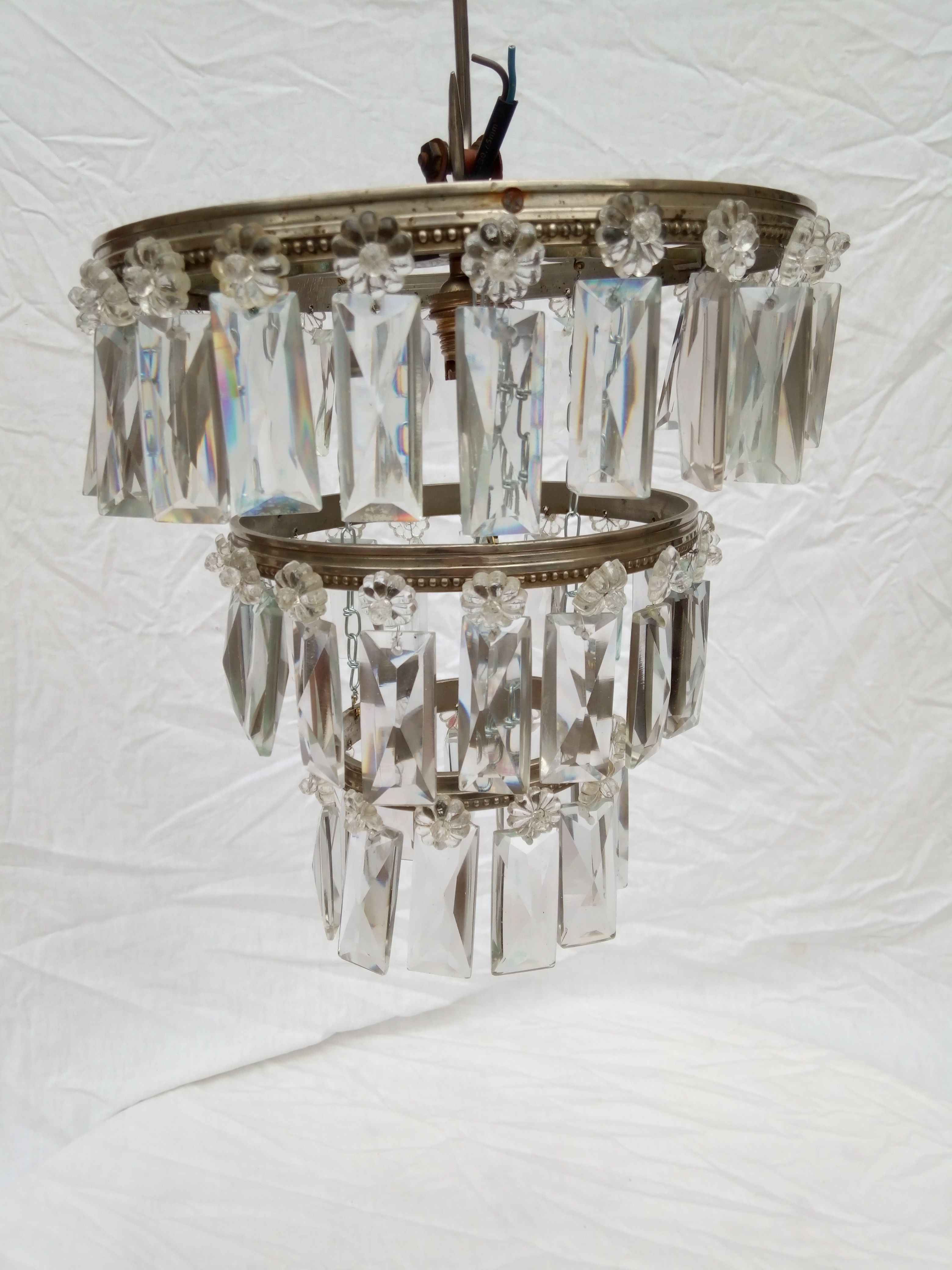 Ancient chandelier, bronze ceiling and stamps, 1900s