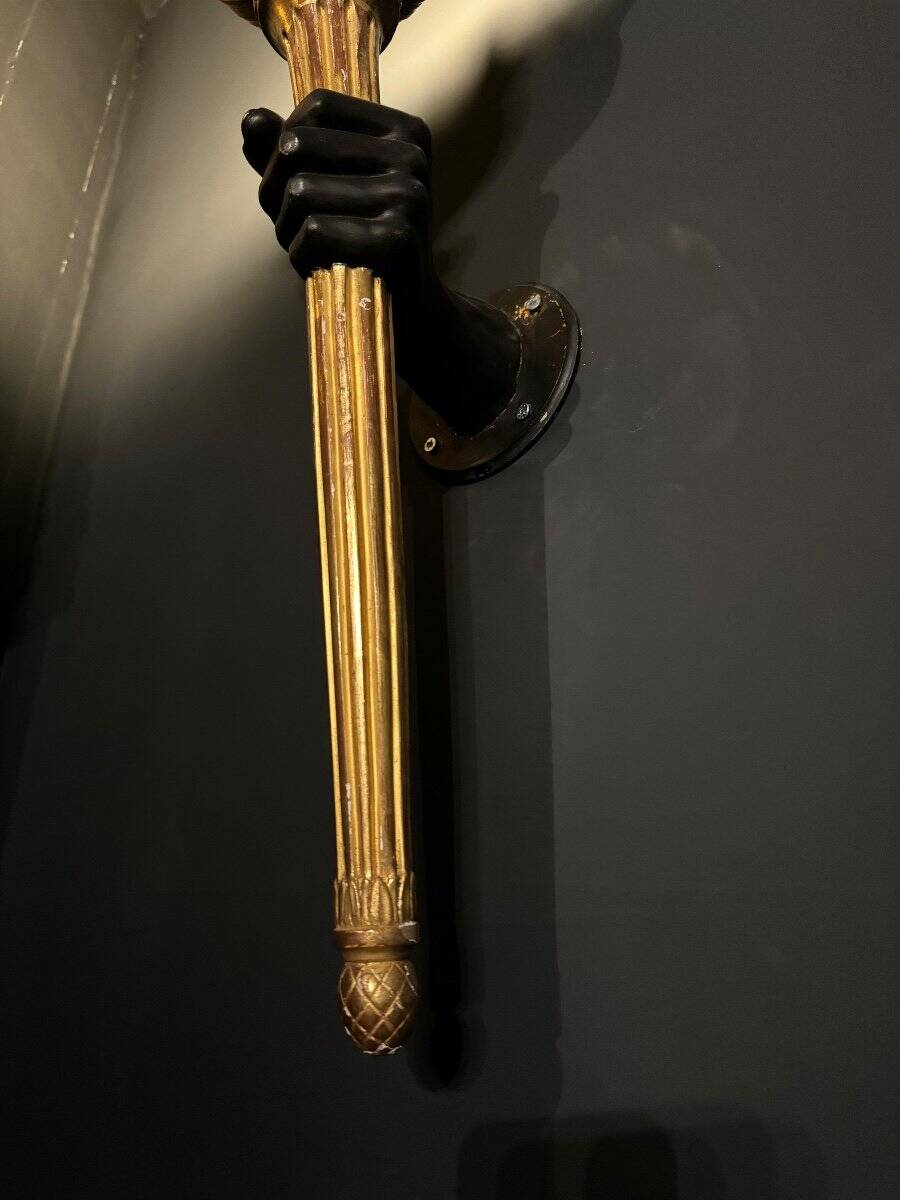 Pair of 19th Century Torchieres / Wall Lights in Gilded Wood and Bronze