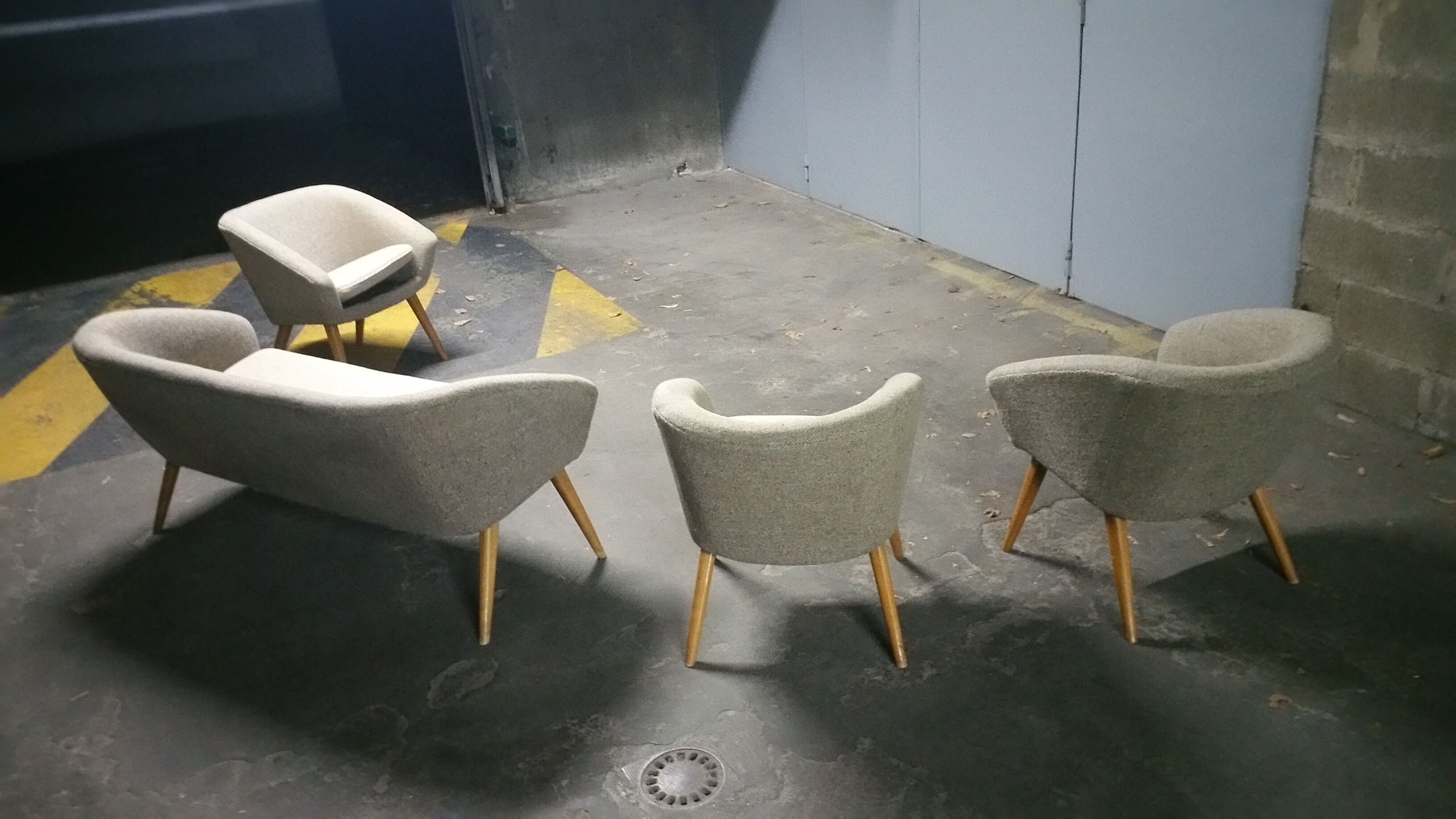 Sofa 3 Chair Danish cocktail of the 50s/60s gray / white