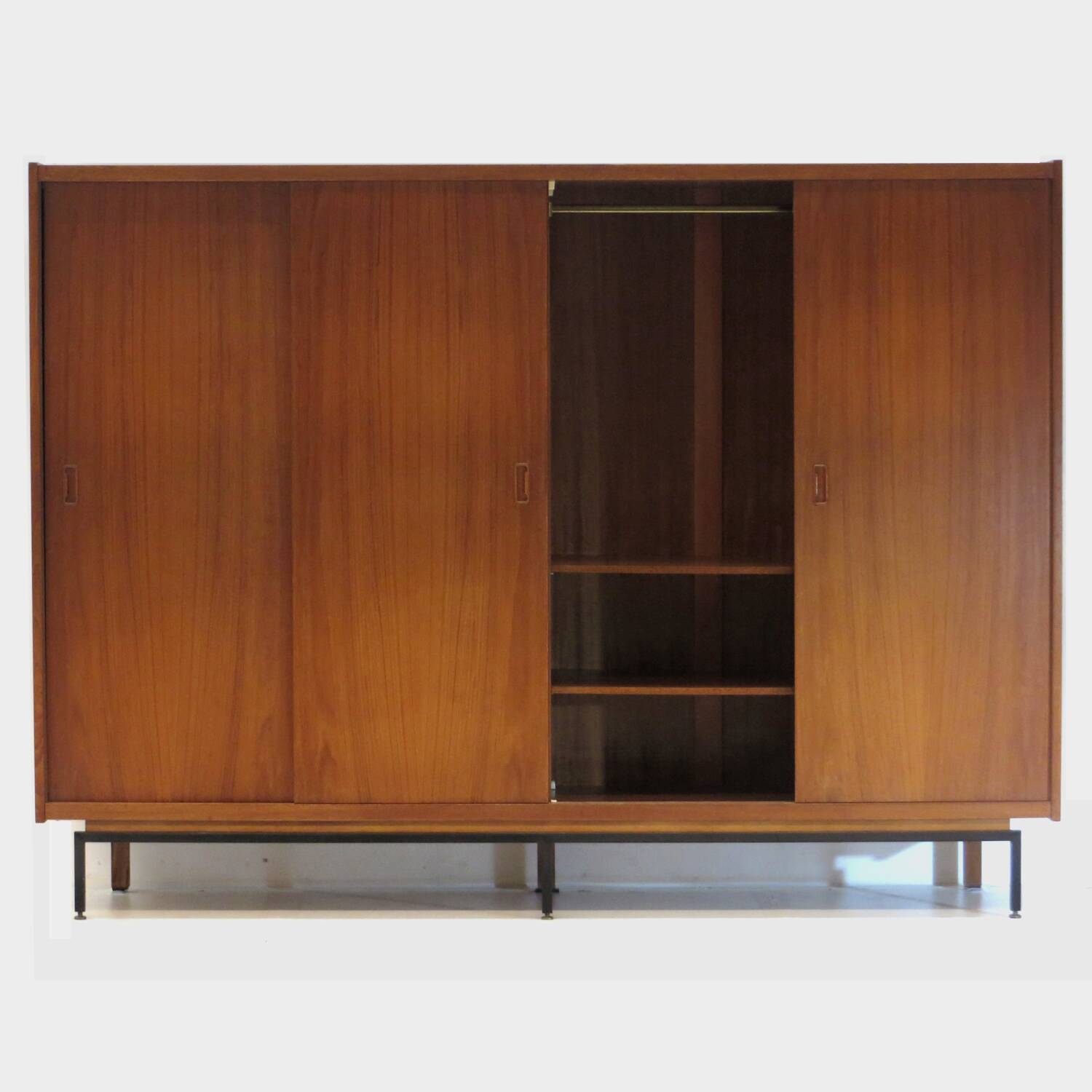 Large vintage mid century teak design wardrobe with sliding doors, 1960s