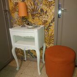 Pouf art deco in suede fabric color orange wooden legs