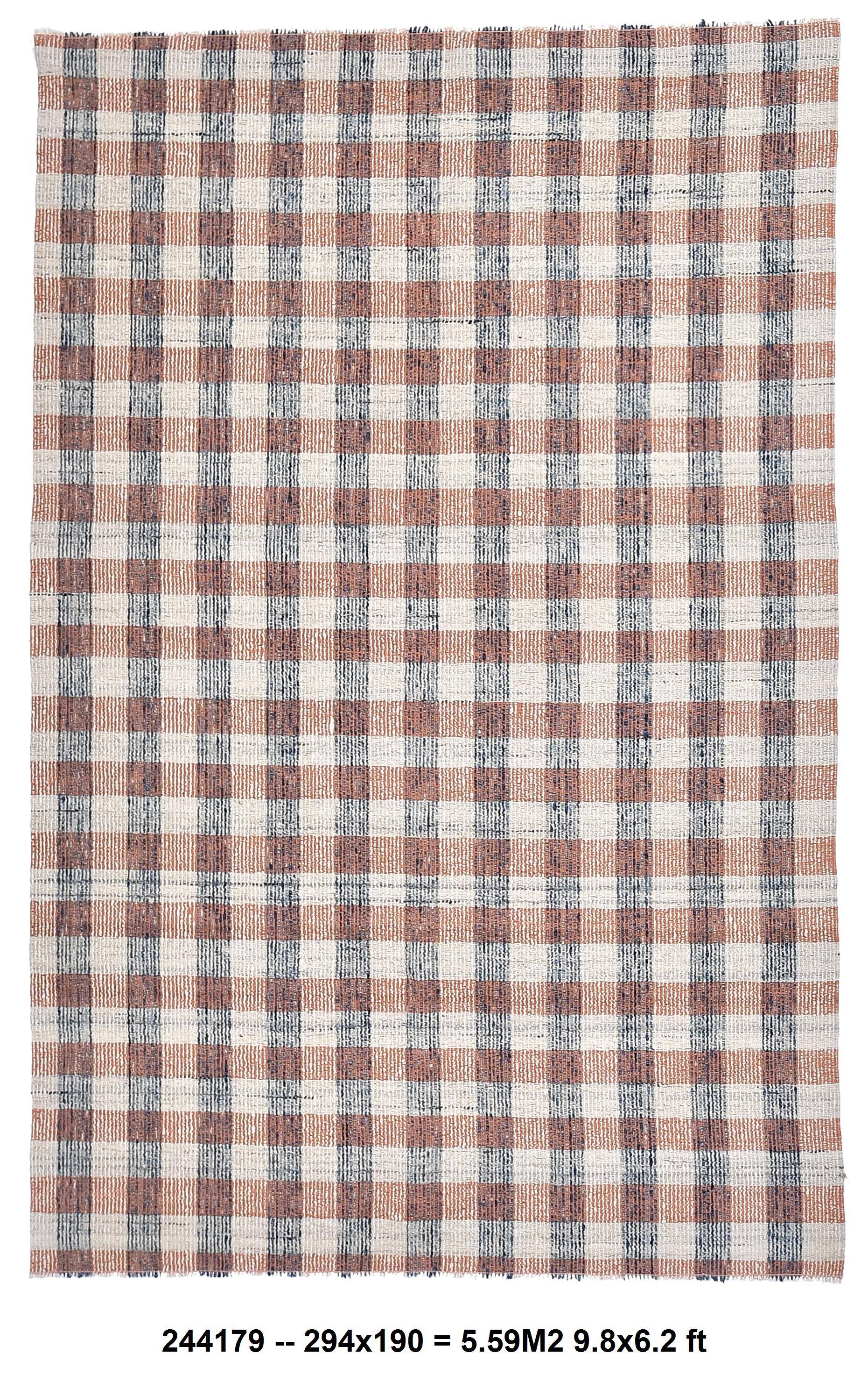 190x290 cm organic wool made kilim , orange blue wool kilim, kilim stripe