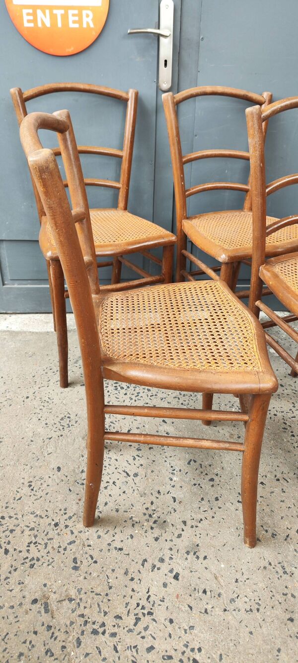 série 4 ancienne chaises bistrot bois assises cannées