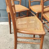 série 4 ancienne chaises bistrot bois assises cannées