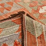 5x10 Pale Red & Brown Geometric Persian Kilim Rug, 170x310Cm