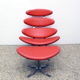 Paul Volther 'Corona Chair' with Ottoman, 1990s Replica in Leather