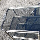 Rolling service silver metal and bluish glass