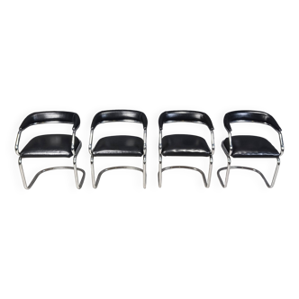 Vintage chrome and leatherette cantilever dining chairs by Giotto Stoppino,