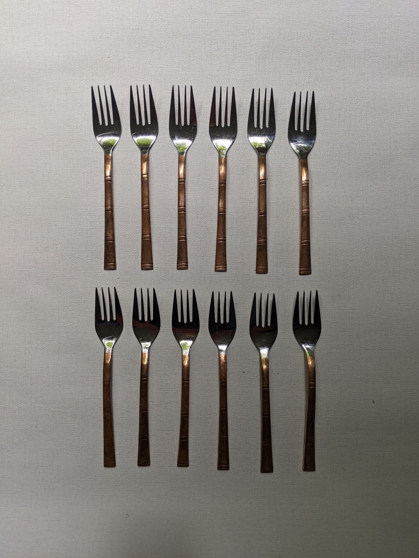 Lot de 12 fourchettes manche façon bambou en laiton