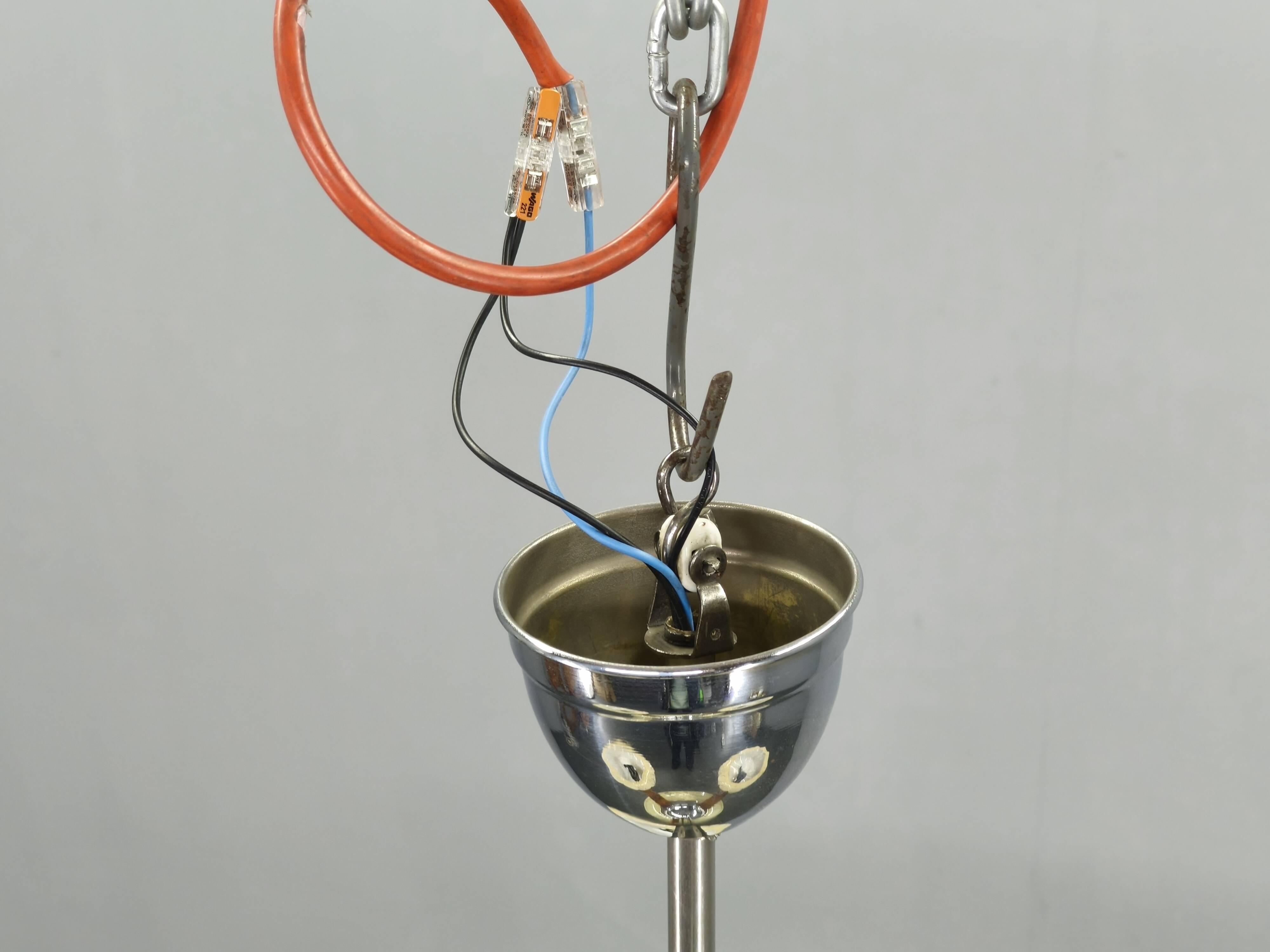 1940s Czechoslovak Art Deco Chandelier in Walnut Chrome and Glass