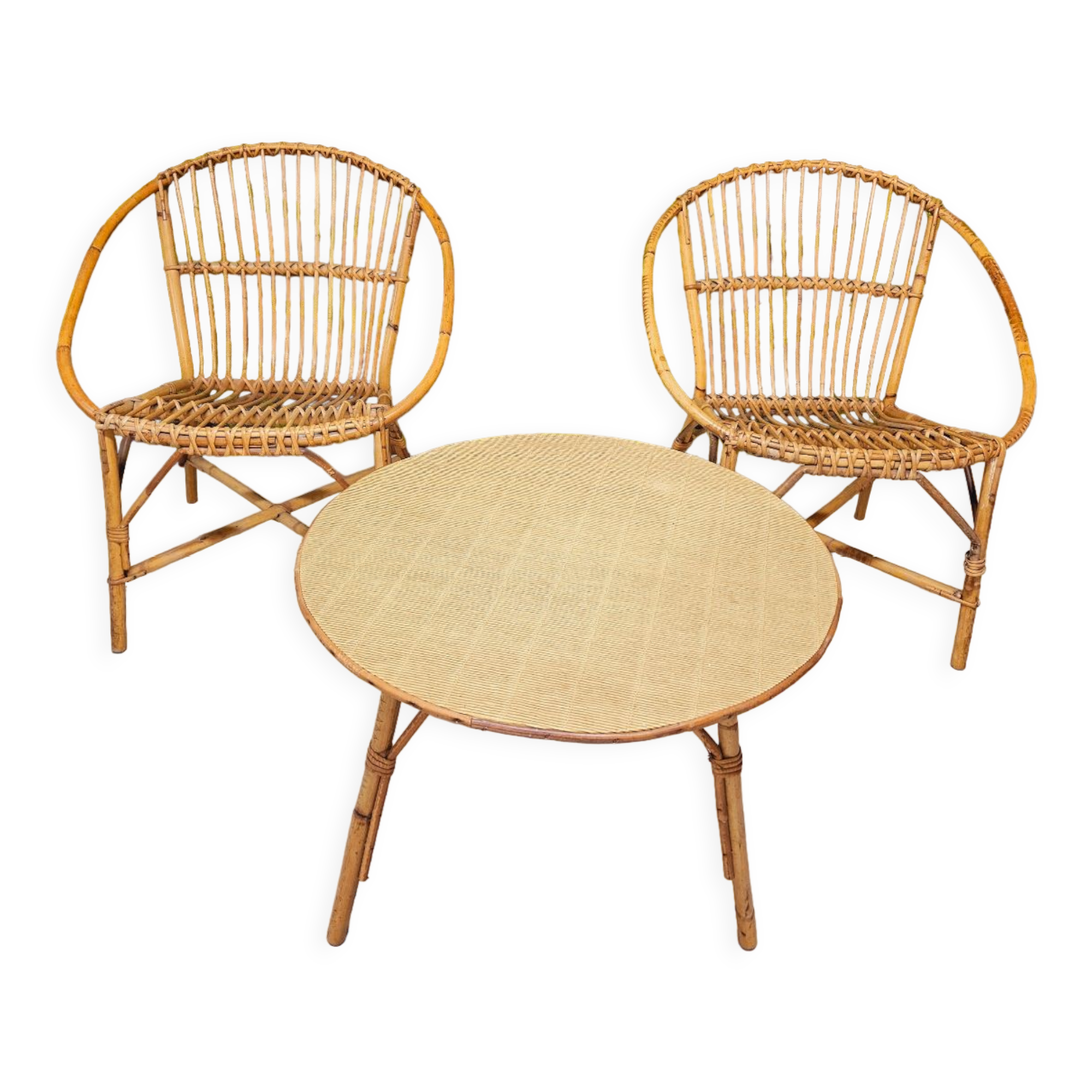 Garden lounge set in vintage bamboo rattan 1960