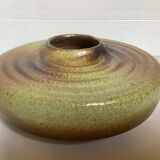 Brown green ceramic tripod spiral vase