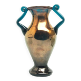 Vase postmoderne, en cuivre et verre turquoise, Huta Hortensja, Pologne, années 1970