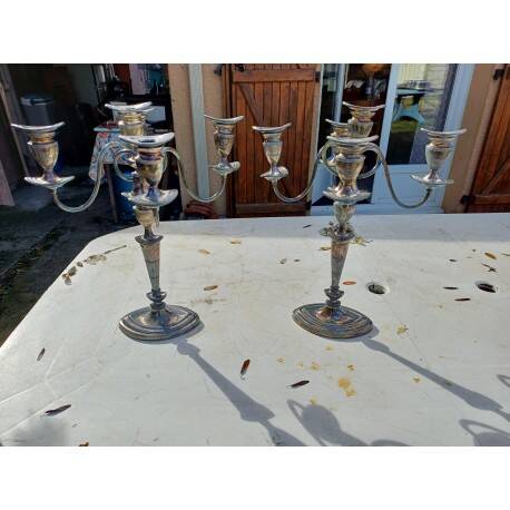 Pair of silver-plated metal candlesticks