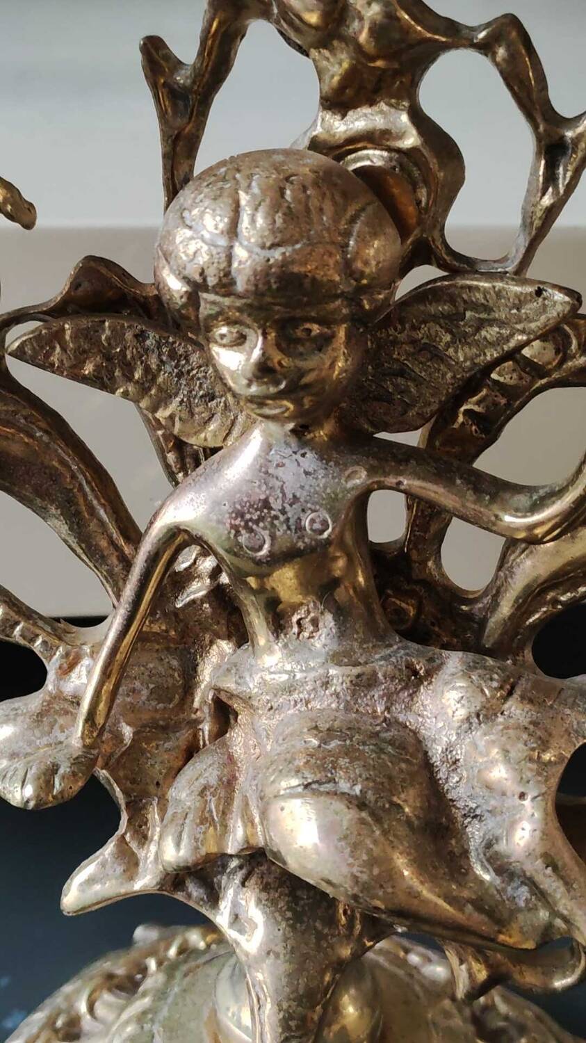 Pair of Antique 3-light candlesticks. Puttis/Cherubs. Bronze