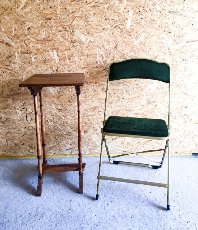 Lot of 4 golden folding chairs green velvet