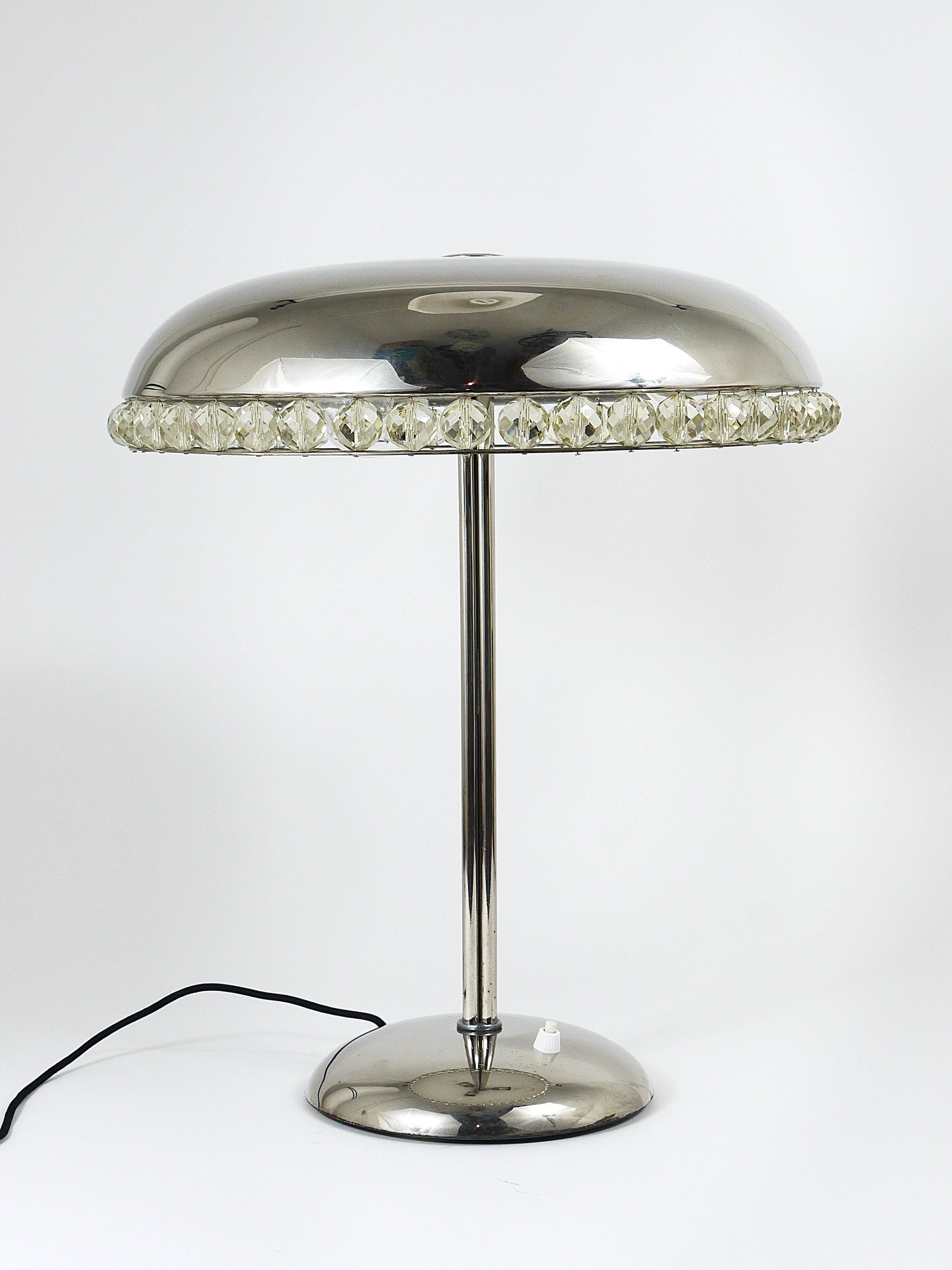 Mushroom Table Lamp in Nickel and Crystal Bakalowits Vienna, Austria, 1950s