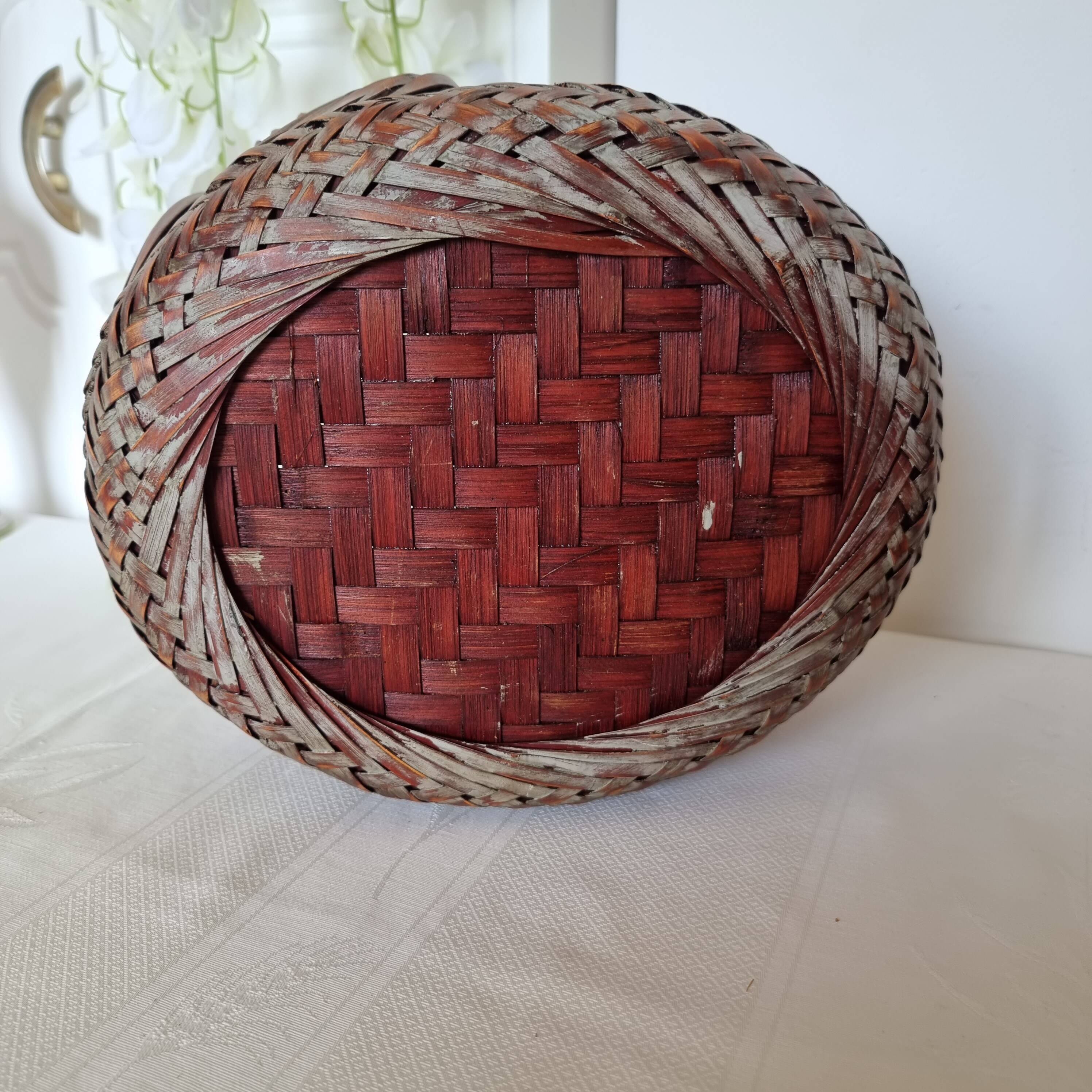 Vintage Japanese Ikebana basket made of smoked bamboo in natural
