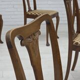 1930s, set of 6 Danish chairs, furniture velour, oak wood, reupholstered.