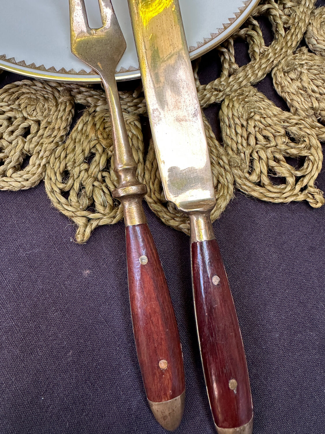 Wood and brass serving utensils