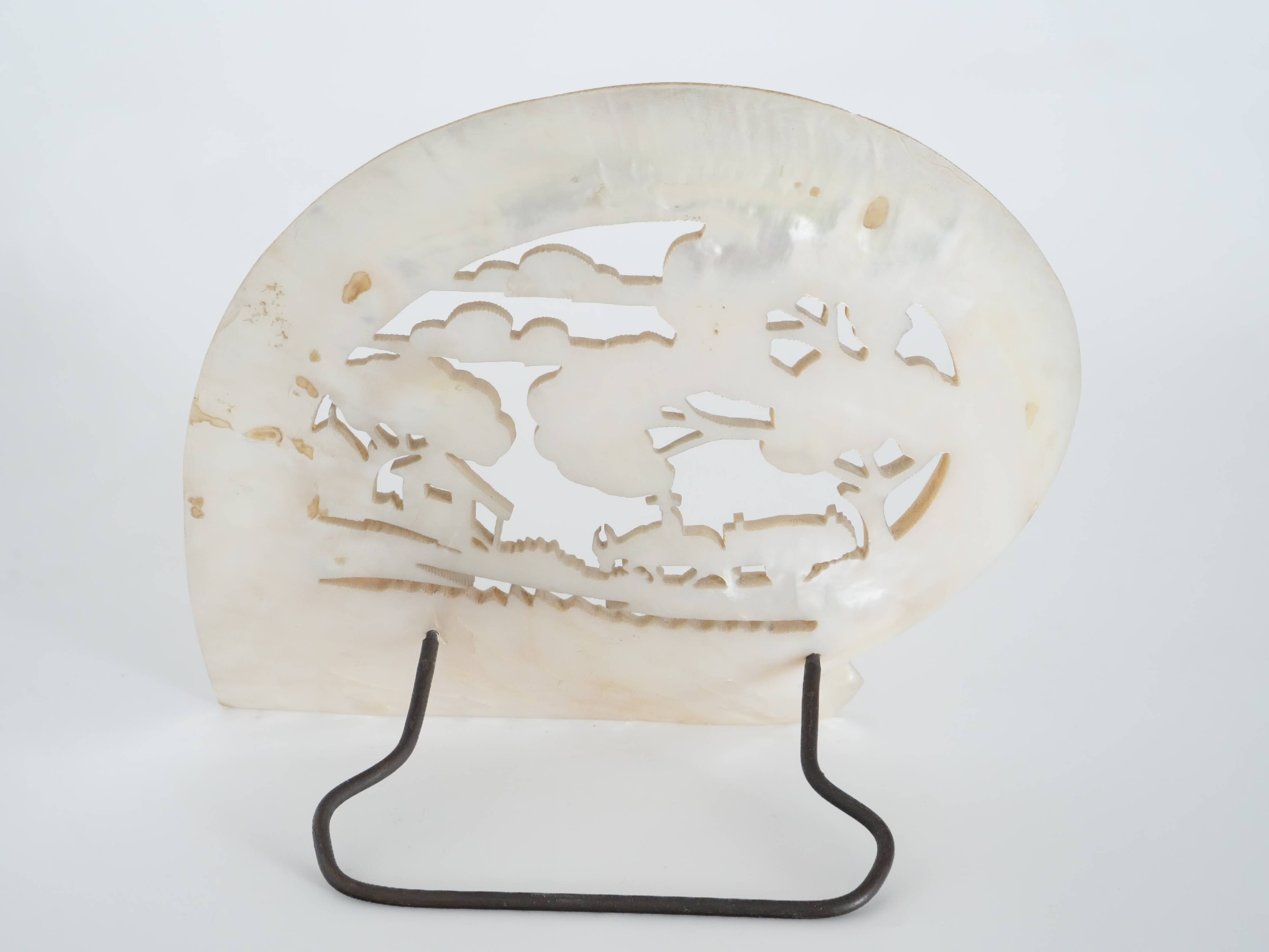 Mother-of-pearl shell openwork asian deco photophore
