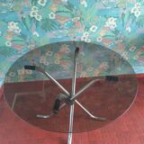 Vintage round table in smoked glass and chrome steel – 1970s design