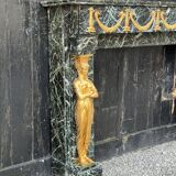 Empire style fireplace in antique green marble and gilded bronzes circa 1880